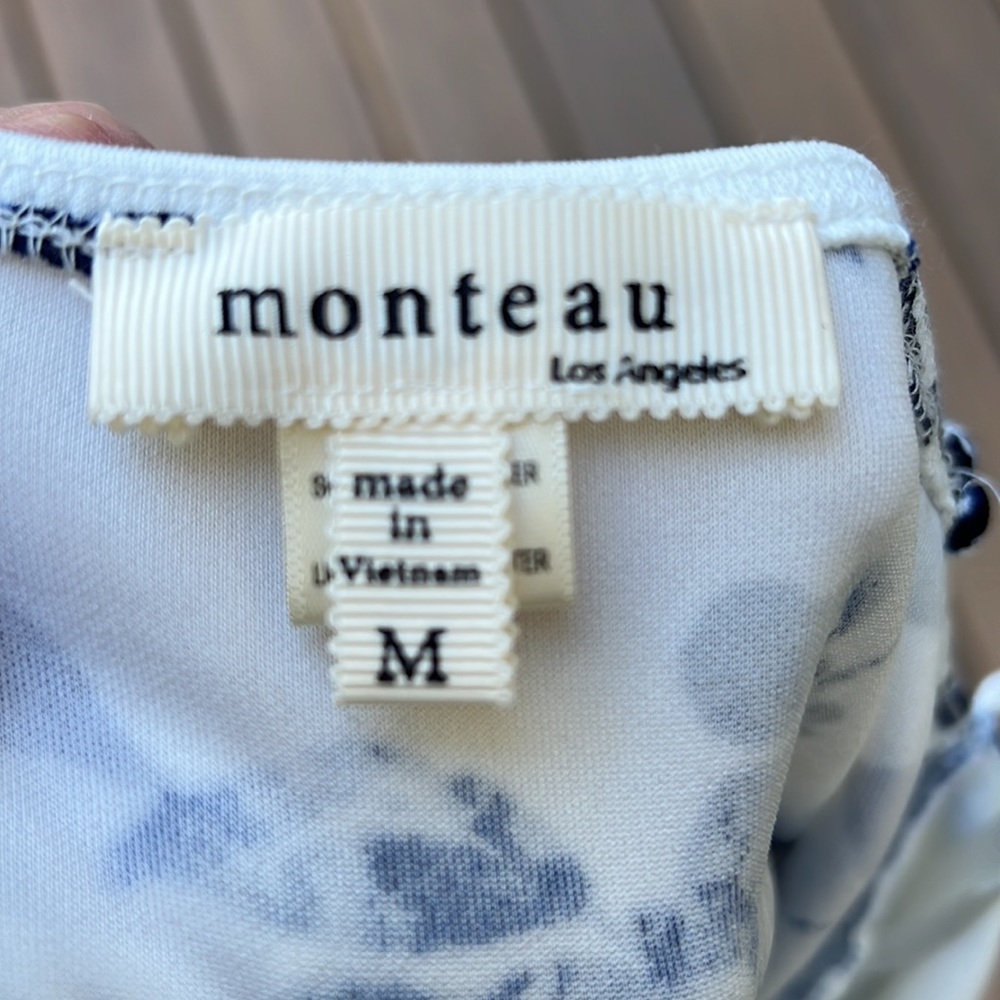 Monteau Blue White Floral Dress Spaghetti Strap Cottagecore Romantic Barbiecore - Picture 10 of 12